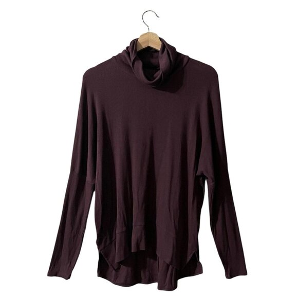 Bobi Ficus Ribbed Sweater Top Size Large Pullover Turtleneck Brandy Red Slit Hem - Picture 2 of 8
